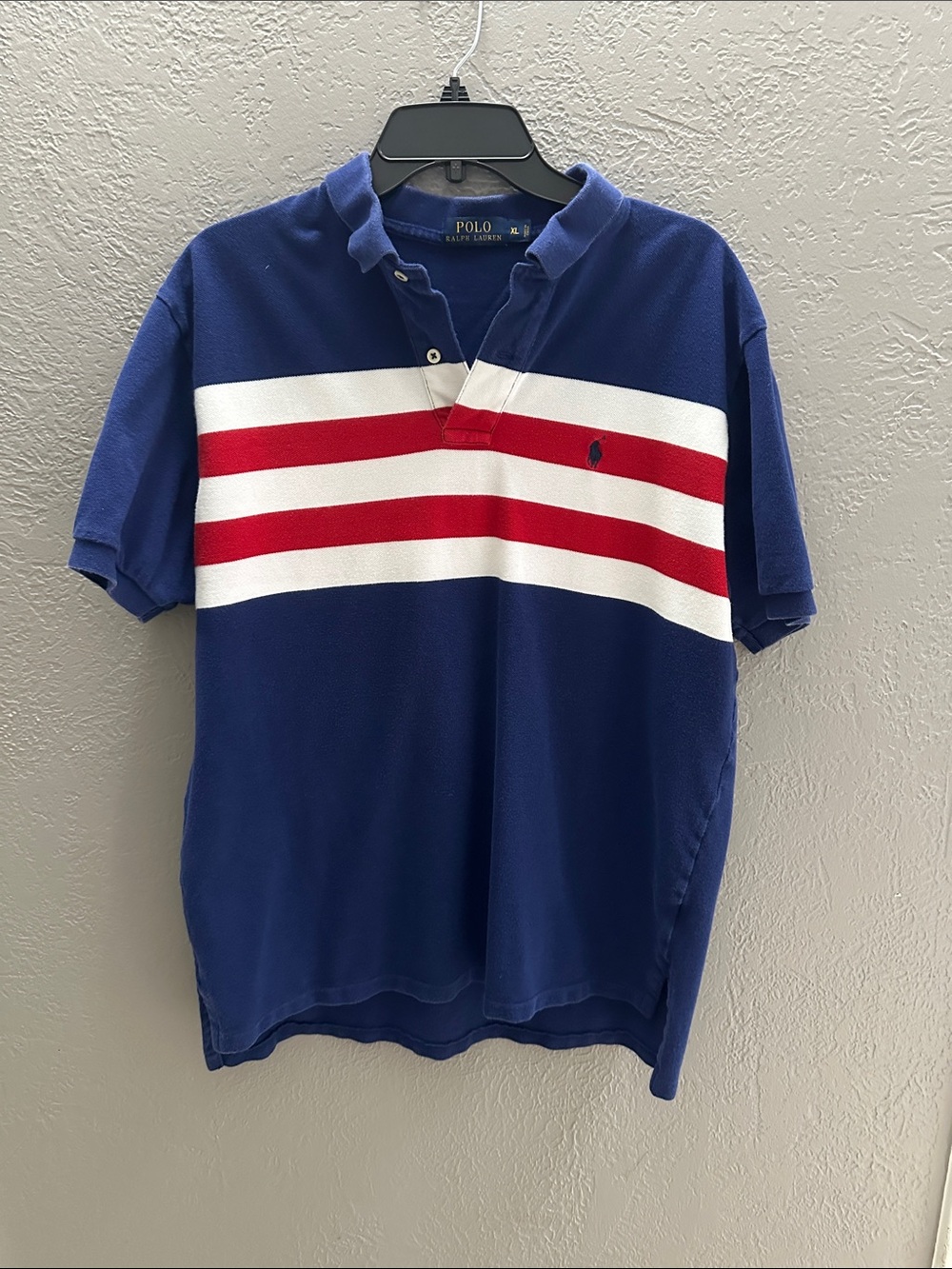 Polo by Ralph Lauren Navy Short-Sleeve Rugby Polo with White and Red Stripes